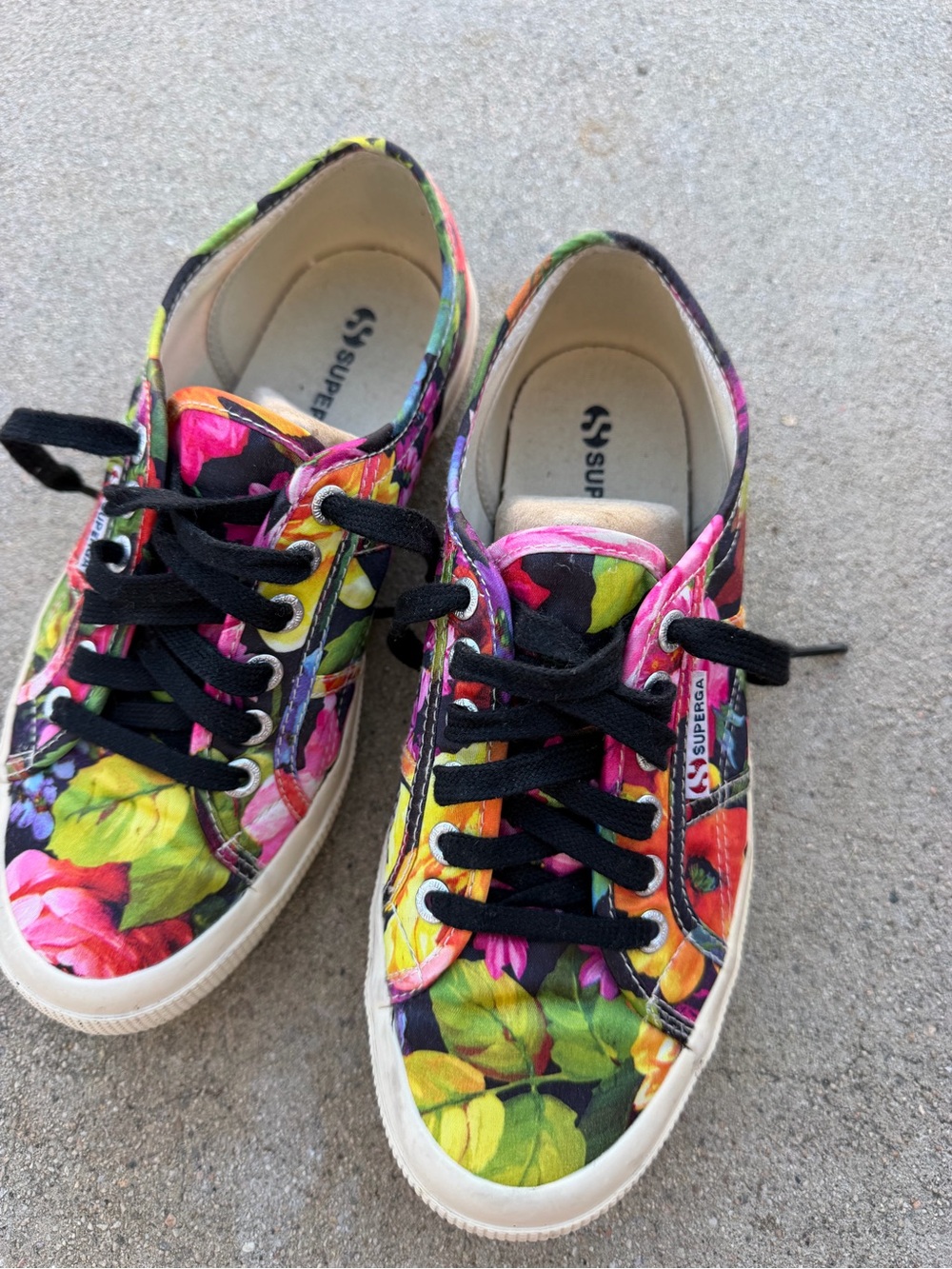 Superga Floral Canvas Low-Top Sneakers in Pink, Green, Orange, Black - Picture 3 of 5
